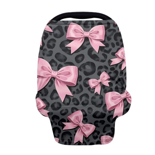 Image of Leopard Print Baby Car Seat Canopy, Bow Nursing Breastfeeding Cover