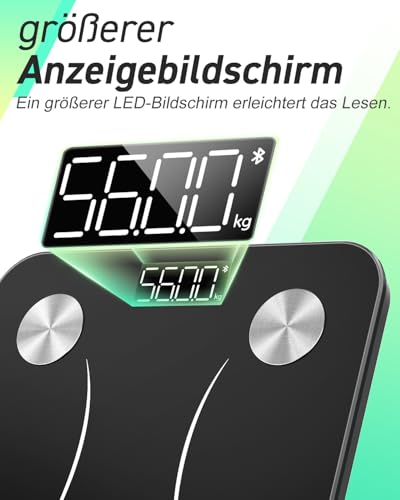 INSMART Personenwaage Digital, Waage personen mit Bluetooth, Körperfettwaage für BMI, Gewicht, Körperfett, Pulsschlag, Muskelmasse, Wasser, Protein, Skelettmuskel, Knochengewicht, BMR, usw.