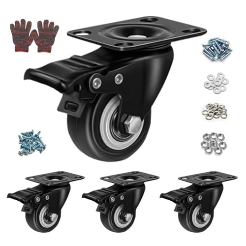CoralBloom 4 Pièces Roulette Charge Lourde 50mm - Roulettes Pivotantes à Frein, Portée 280KG, Roues Noires en Caoutchouc pour Meubles Lourds, Tables, Armoires,...