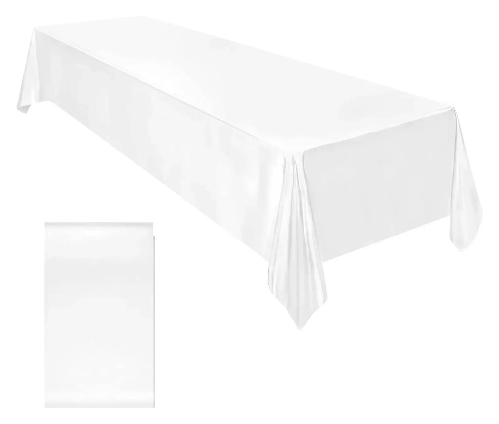 LOPJGGYF Satin Tablecloth Rectangle Wedding Party Table Cover White Solid Color Banquet Festival Dining Decor for Wedding Banquet Party Events(White,145x335cm)