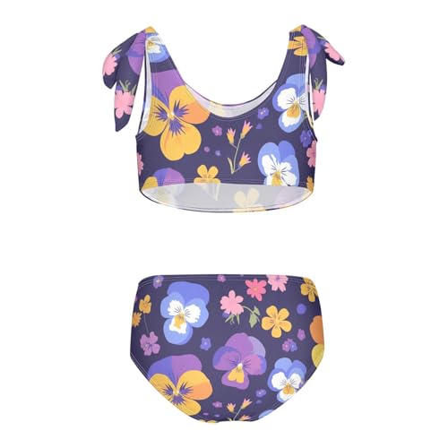 KLL The Garden Tricolor Pansy Flower Girls' 2 Piece Bikini Set Beach Swimsuits Swimwear Adjustable Strap2