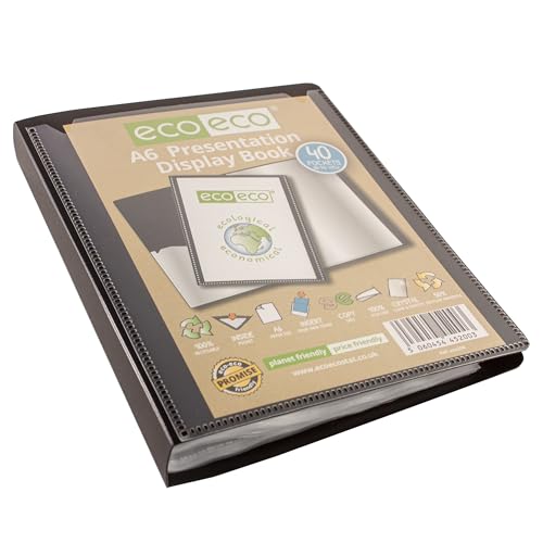 eco-eco A6 Size 50 Percent Recycled 40 Pocket Black Presentation Display Book, Storage Case Portfolio Art Folder with Plastic Sleeves, Pack of 6 Folders, eco200x6 - Image 3
