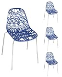 KAYELLES Lot 4 chaises Cuisine Design ajouré Pied Chrome IKO (Bleu)