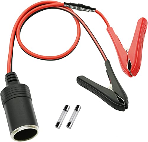 Allume-cigare de voiture, pince crocodile de voiture, rallonge pour allume-cigare de voiture vers pince crocodile câble d'extension de batterie avec 2 pièces de fusible en métal Cover
