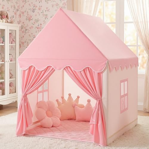SISTICKER Kids Play Tents for Girls, Pink Fairy Princess Castle Tent, Toddler Children Indoor Outdoor Playhouse Birthday Gift Toys