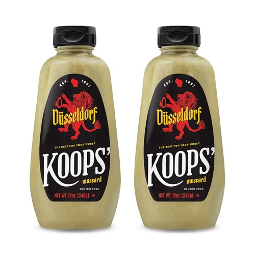 Image of Koops' Dusseldorf Mustard - German-Style Bratwurst Mustard, Gluten-Free, Kosher, Made in USA, From Quality Mustard Seeds, Creamy and Traditional Bavarian Mustard - 12 Oz, Pack of 2