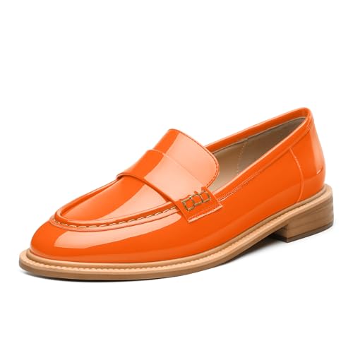 Image of JUSTDANNI Loafers for Women Slip On Shoes with Round Toe 1.2-Inch Low Chunky Block Heel Patent Comfortable Casual Dress Pump Shoes for Wedding Party Work Shopping Dating