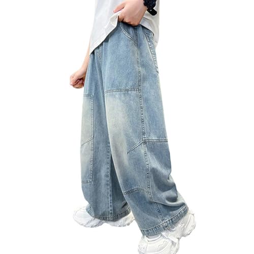 Cambkatl Boys Vintage Distressed Star Pattern Jeans, Stretch Loose Elastic Waist Straight Leg Denim Pants for 4-15 Years