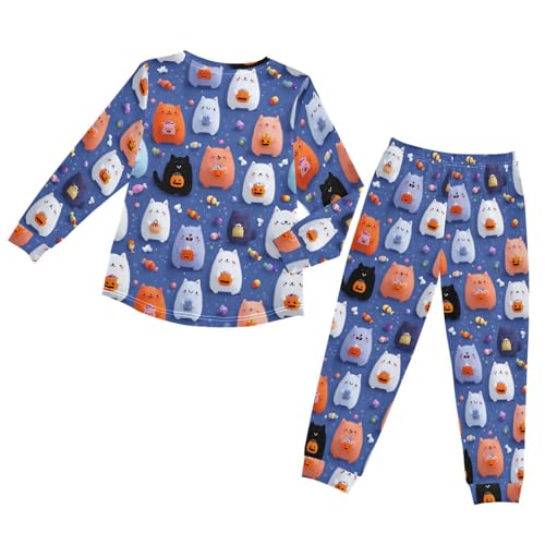 Long Sleeve Pajama Set for Girls Boys Kids,Cute Halloween Cats Pattern Comfy Nightwear Soft Loungewear,Family Matching PJs Underwear Set 8T2