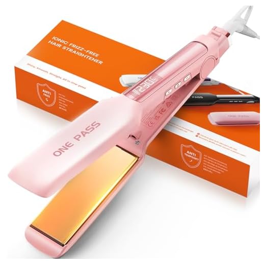 Faszin Plancha de Pelo con Placa de 42 mm de Ancho, Plancha de Titanio con Iones Negativos, Pantalla LED, Calentamiento Rápido de 30 s, Temperatura Ajustable de 11 Niveles (130-230 ℃) - Rosado