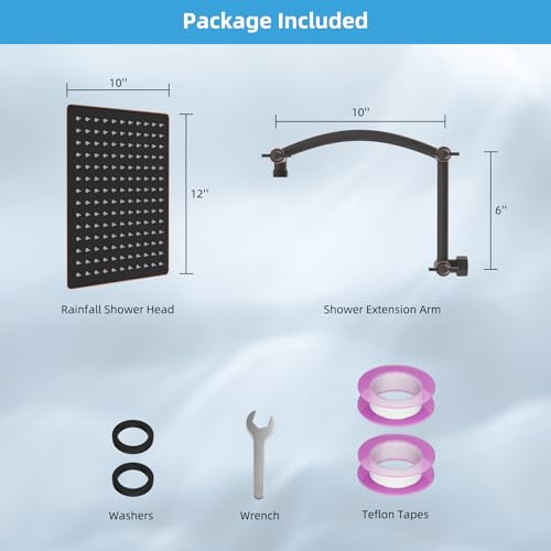Hibbent 12'' Rain Shower Head with 16'' Extension Arm, Oil Rubbed Bronze - image 8