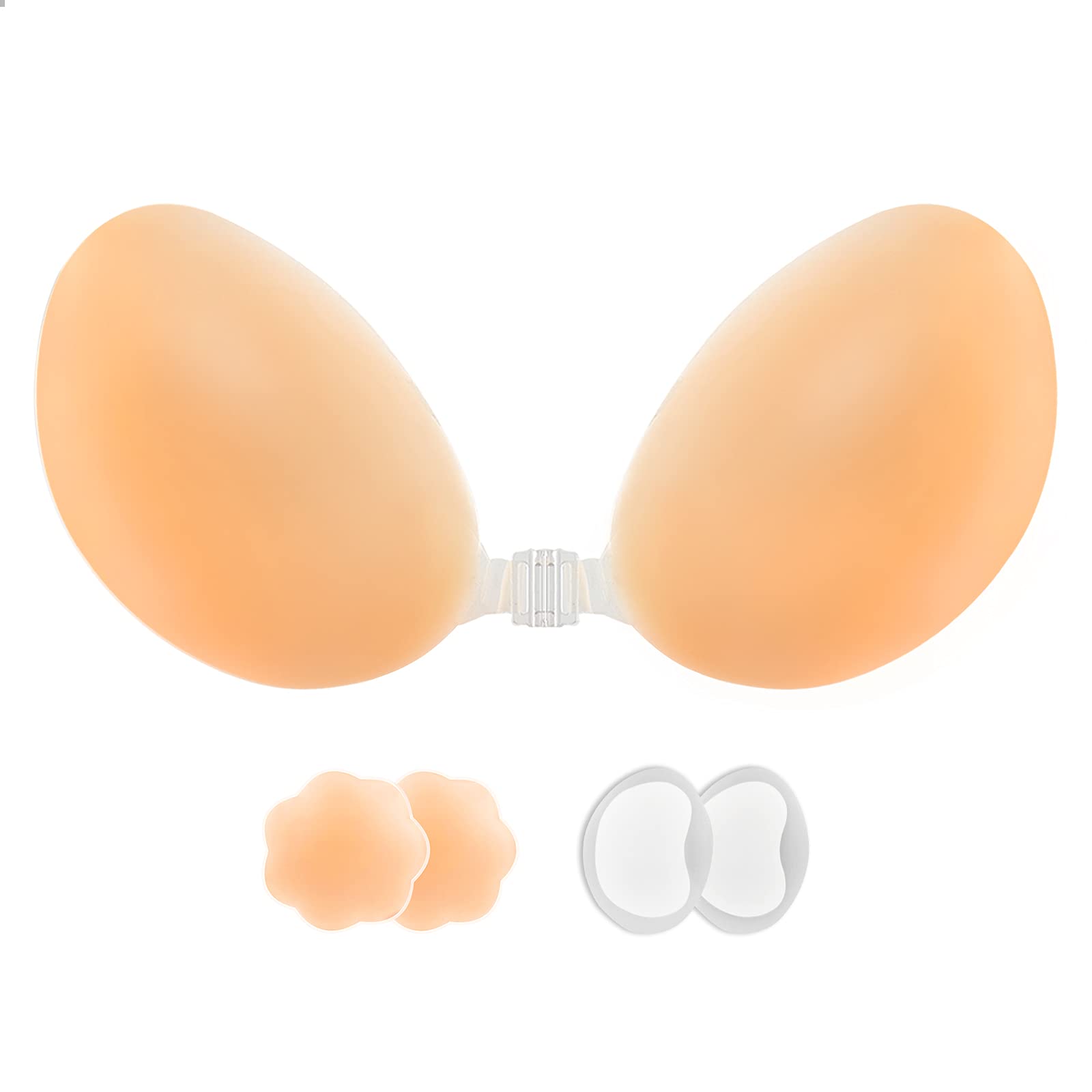 lalaWing Adhesive Stick Bra Sticky Invisible Bra for Women,Silicone Strapless Bra Backless Breast Bra with Nipple Cover