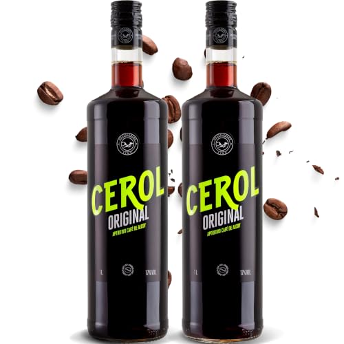 Café Licor Cerol Original 1L Pack 2 Uds. – Aperitivo de Alcoy – Bebida Espirituosa de Café Arábica Natural – Diferente al Licor de Café Convencinal - Sabor Auténtico y Elaboración Artesanal