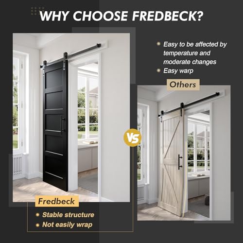 Image of Fredbeck 30x84 in Black Barn Door with 5.5FT Hardware Kit Included,5-Panels | Sliding Interior Door with Handle,Solid,MDF, PVC Surface,DIY Assembly