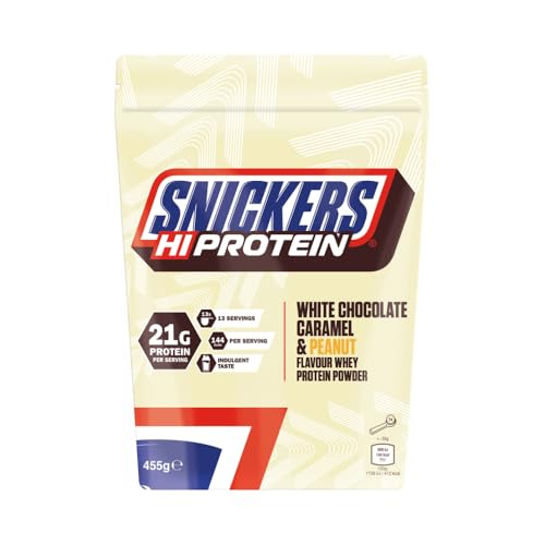Snickers White Protein Powder (455g) – White Chocolate, Caramel & Peanut – 21g Eiweiß – 100% Molkenprotein – Wenig Zucker – Perfekt für Fitness-Smoothies