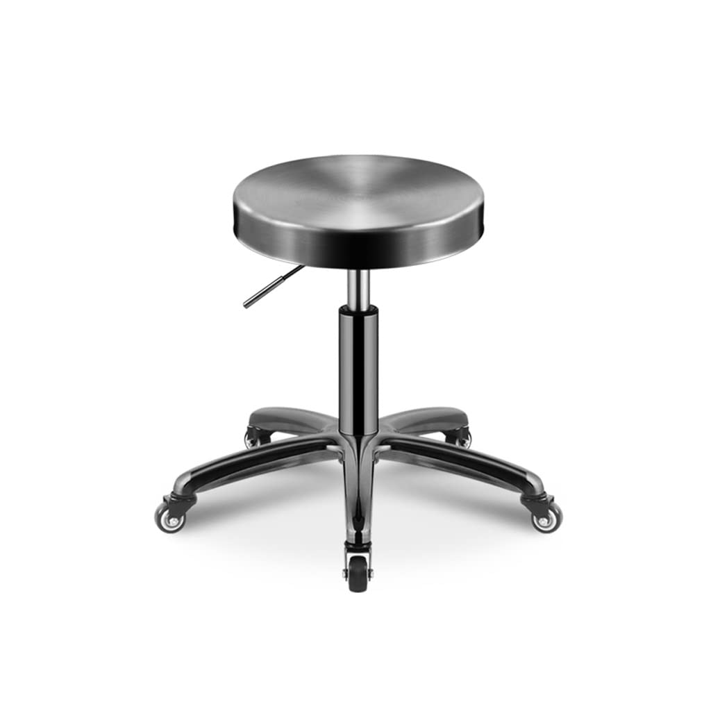 GTHTUHFD Stainless Steel Beauty Stool Barber Shop Hairdressing Stool Does Not Stick Pulley Stool Rotating Lift Chair,Black C