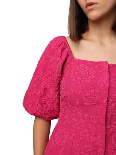 Image of ONLY Women Polyester Regular Fit Jacquard Weave Square Neckline Puff Sleeves Top