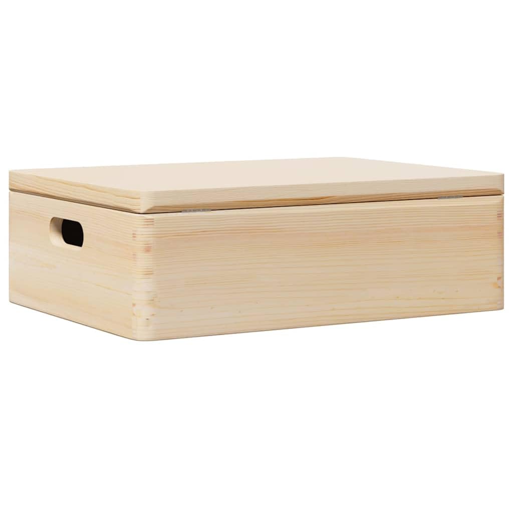 Drewniana skrzynka z pokrywą i uchwytami 40 x 30 x 13 cm z litego drewna sosnowego, 10 l, organizer do kuchni, łazienki, biura i regału