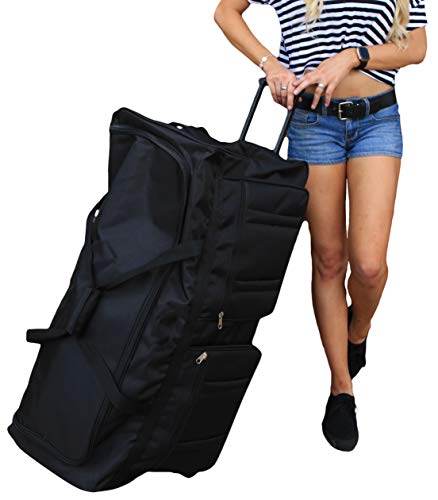 Gothamite 36-inch Rolling Duffle Bag with Wheels, Luggage Bag, Hockey Bag, XL Duffle Bag With Rollers, Heavy Duty Oversized Bag (Black)