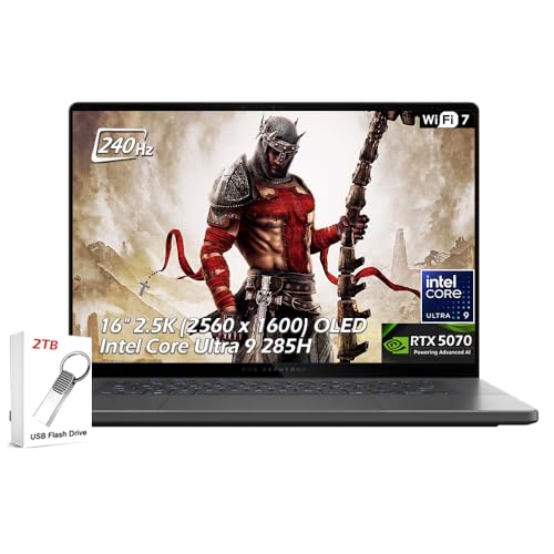 Image of ASUS ROG Zephyrus 16 Gaming Laptop, 16 inch Nebula OLED 2.5K 240Hz, NVIDIA GeForce RTX 5070, Intel Core Ultra 9 285H, 16GB RAM 2TB SSD, Wi-Fi7, Backlit KB, Win11, Eclipse Gray, w /2TB USB Drive, W /GaLiMu
