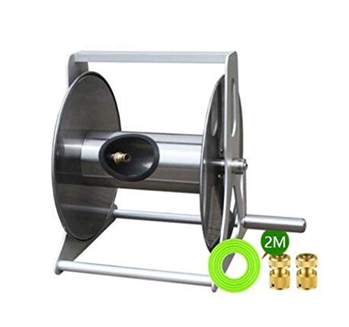FAEIO Stainless Steel Wall Mounted Reel Cart For 15-40m Garden Water Hose With 2m Hose And 2pcs Brass Quick Hose Connector 30 × 37 × 31cm