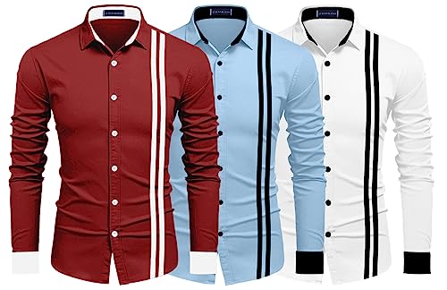 Image of Zombom Men's Striped Regular Fit Shirt