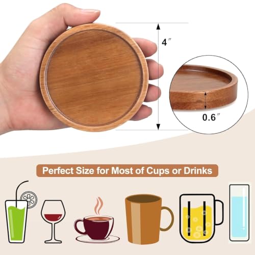 Image of Wooden Trivet for Dining Table - Bamboo Heat Resistant Pad with Anti-Slip Grip Mats, Round Hot Pot Holder and Pan Stand for Kitchen Countertop Protection (Wood Coaster 6 pcs, Pack of 6)