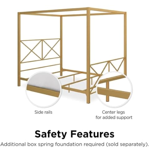Image of Metal King Size Poster Bed Without Storage | Wrought Iron King Size Canopy Poster Bed Frame with Headboard & Footboard | Cot Without Storage | Metal Furniture for Home, (Design 3-Brown)