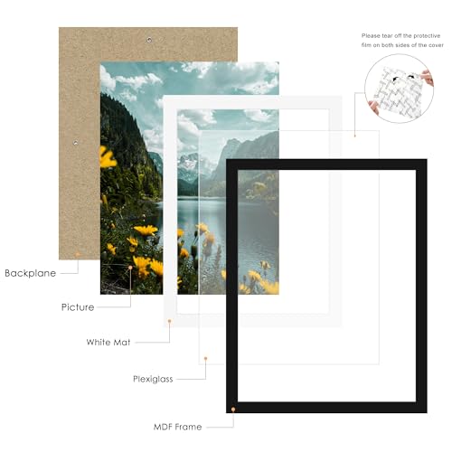 Picrit 14x18 Picture Frame 3 Pack, Black Poster Frame, Display Poster 12 x 16 with Mat or 14 x 18 without Mat for Horizontal or Vertical Wall Mounting
