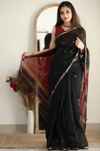 Image of SGF11 Women's Kanjivaram Soft Cotton Linen Silk Saree With Blouse Piece