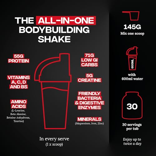 Reflex Nutrition One Stop® Xtreme - Serious Mass Gainer - All in One Protein Powder - 55g Protein, 10.3g BCAAs, 5,000mg Creatine - Muscle Building Protein Shake (Vanilla Ice Cream, 2.03kg) - Image 4