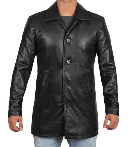 Image of Blingsoul Mens Leather Coat - Mid-Length Real Lambskin Long Leather Jacket Men