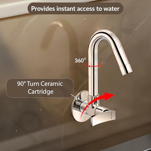 Image of Plantex Wall Mount Sink Tap for Kitchen Basin /Water Tap for Kitchen Sink with Wall Flange and Teflon Tape-7 Year Manufacturer's Warranty (APS-2152)