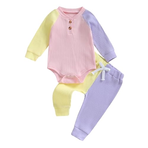 Image of Thorn Tree Newborn Infant Baby Girl Clothes Ribbed Knitted Long Sleeve Romper Long Pants Stretchy Fall Outfits