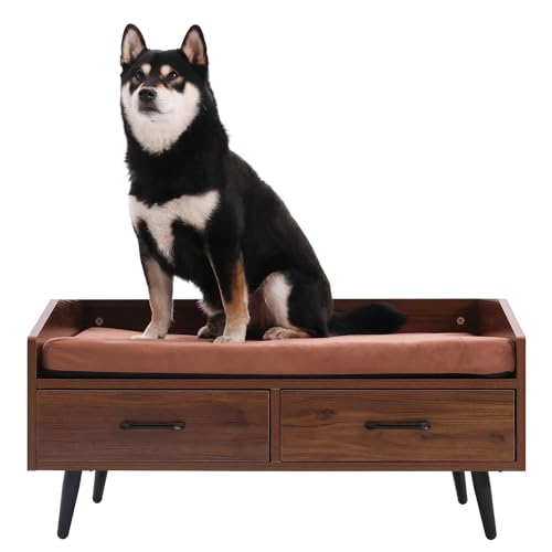 Elevated Dog Beds Frame with Mattress, Raised Wood Pet Bed Sofa I...