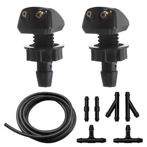 GAOLAOSY Car Front Windshield Washer Nozzles, Double-Hole Auto Window Water Sprayer Replacement Kit with Fluid Hose & Connectors, Universal for Most Cars (9PCS)