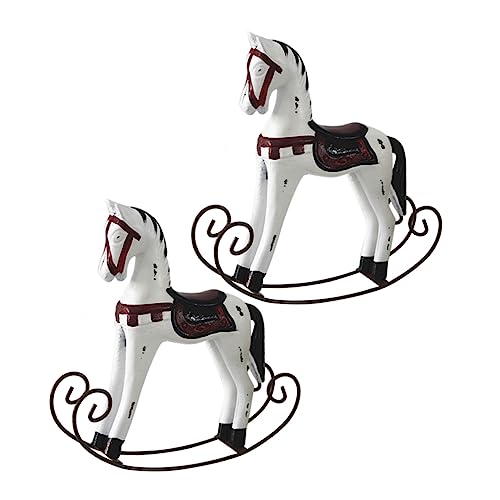 Sosoport 2 Piezas Caballo de Madera Balancín Adorno Decorativo Hecho Mano para Hogar y Oficina