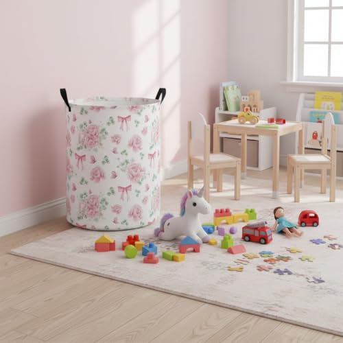 Image of Baby Laundry Hamper kids laundry Basket Waterproof Laundry Bag for Bedroom Clothes Organizer Room Decor(Bowknot Flower)