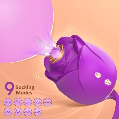 Image of Rose Sucking Vibrator with Thrusting Plug, 9 Suction & Thrust Modes, Clitoral Nipple Sucker, Couple Adult Sex Toys & Games, Silicone Vibrating Dldo