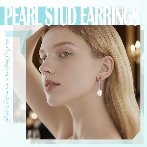 Handpicked Dangle Stud White Pearl Earrings Sterling Silver AAAAA+ Freshwater Cultured Pearl Earrings Hypoallergenic with Gift Box Wedding Jewelry for Women, Brides, Bridesmaids of The Bride3