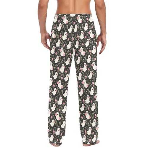 Mens Cotton Pajama Pants Sleep Lounge Pj Bottoms Sleepwear with Pockets Drawstring S Ghost Pink Rose3