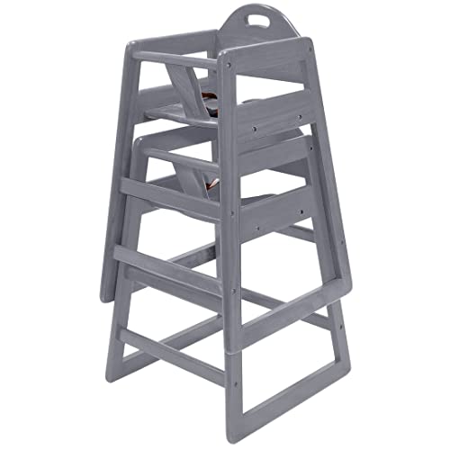 Image of Wooden High Chair for Baby & Toddler - Restaurant-Style Stackable HighChair with Commercial Grade Solid Wood for Dining Table & Kitchen - Compact & Portable Design for Home & Restaurant Use - Gray