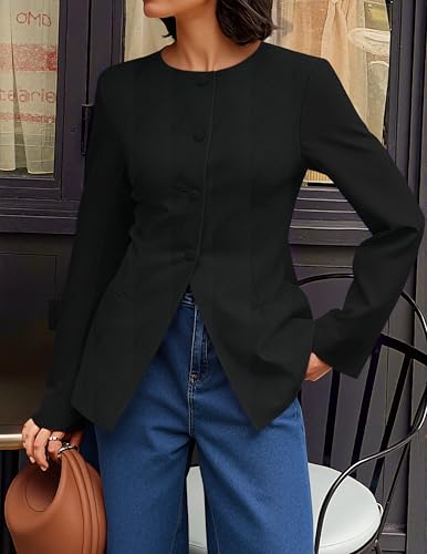 ZESICA Women's Business Casual Blazers 2025 Fall Long Sleeve Button Down Suit Jackets Open Front Work Blazer with Pocket2