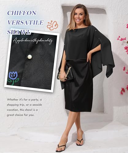 Women's Chiffon Capelet Shawls and Wraps for Evening Dress Soft Shawl Top Cape Cover Up Blouse for Wedding/Beach4