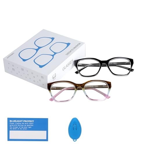 LEMASOYE 2 Packs Ladies Men's Blue Light Reading Glasses Lightweight Anti-Eye Fatigue Computer Fashion Glasses (Black + Tea Pink, 2.5, x)