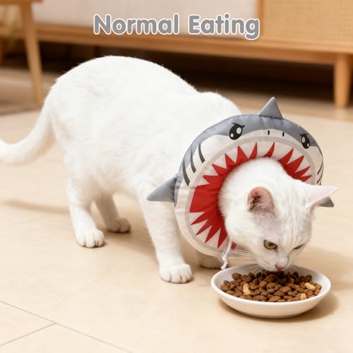 Image of BEAUTYZOO Cat Cone Collar Soft, Cat Donut Recovery Collar after Surgery to Stop Licking, Kitten E Collars Neck Pillow Cone for Cats, Adjustable Elizabeth Pet Collars for Puppy Small Dogs, Grey Shark M