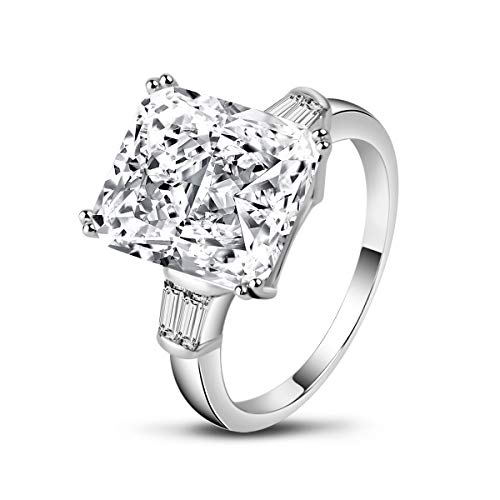 AINUOSHI 6 Carats Square Brilliant Radiant Cut Engagement Rings Baguette 3 Stone CZ Cubic Zirconia Wedding Rings 925 Sterling Silver (9)