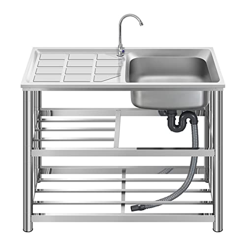 AKEMI LIVING 流し台 簡易式 ステンレス製 蛇口水栓付き 作業台付 シンク 水切り 屋外 キッチン用流し台 コンパクト 工具不要 ガーデンシンク 工場 アウトドア 農園