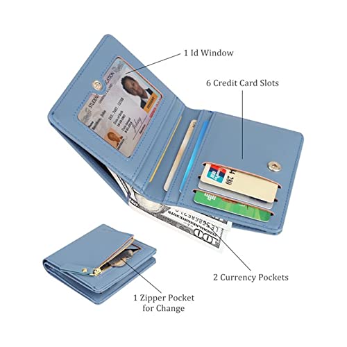 BILIKEYU Leather Wallet For Women Small Leather Wallet RFID Blocking Credit Card Holder Ladies Purse Zipper Pocket Wallet For Women Girls Blue/Grey Badge Holders for Women (Blue, One Size)4