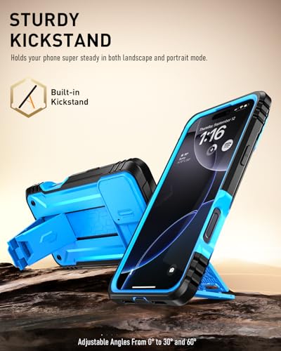 Image of Poetic Revolution Case for iPhone 16 Pro Max 6.9 inch, [Slide Camera Cover], Full-Body Military Grade Rugged Shockproof Cover with Kickstand and Built-in-Screen Protector, Light Blue